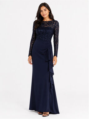 Jessica Howard Navy Lace Sequin Maxi Dress Size 8